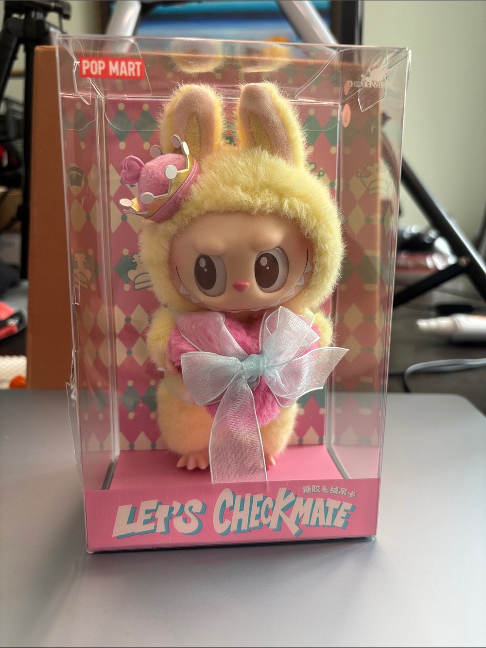 POP MART Let's Checkmate Plush Bunny Toy in Yellow & Pink
